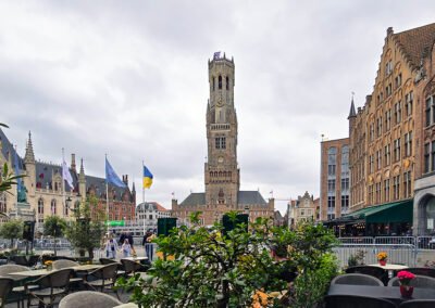 View of the Main Square from a Restaurant just after arriving in Bruges