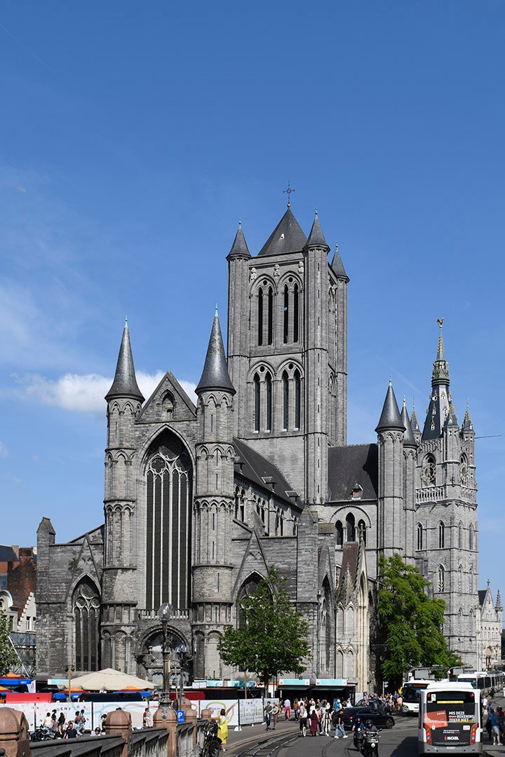 St. Nicholas’ Church which was built in Tournai bluestone  or Petit Granit . It is a dense limestone and known for if dark blue-gray color. 